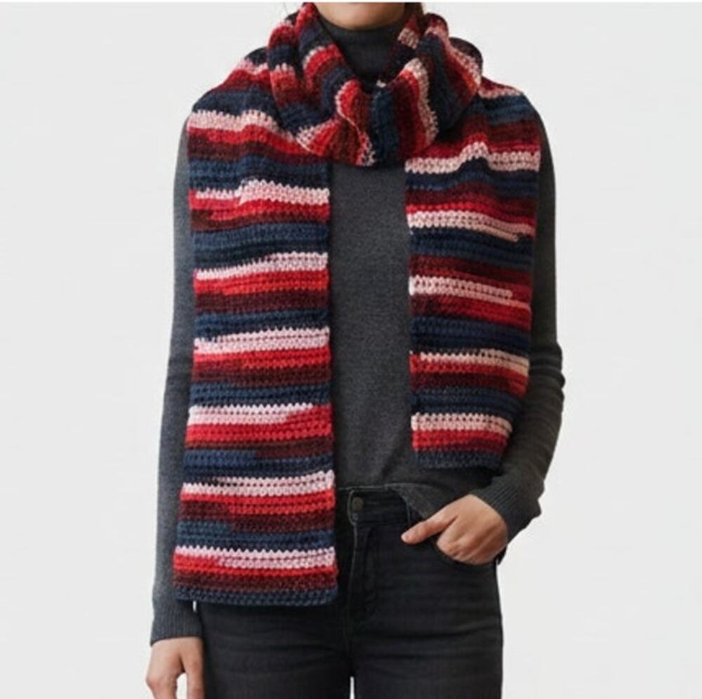Handmade Handknit Rectangle Scarf 6" x 72" Pink Red Blue Multi Color
